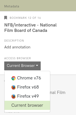 Screenshot of the access browser selector in the inspector panel