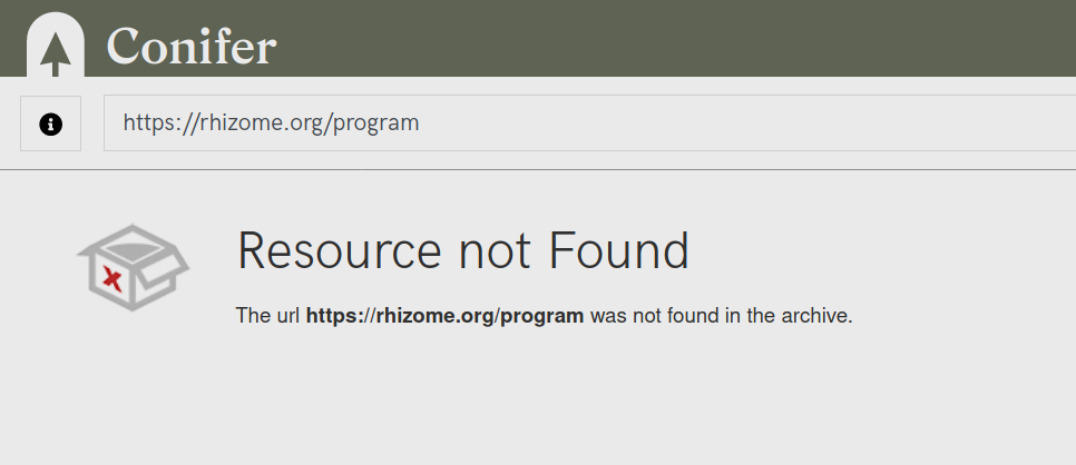 The Conifer error message for web resources that are not contained in a collection.